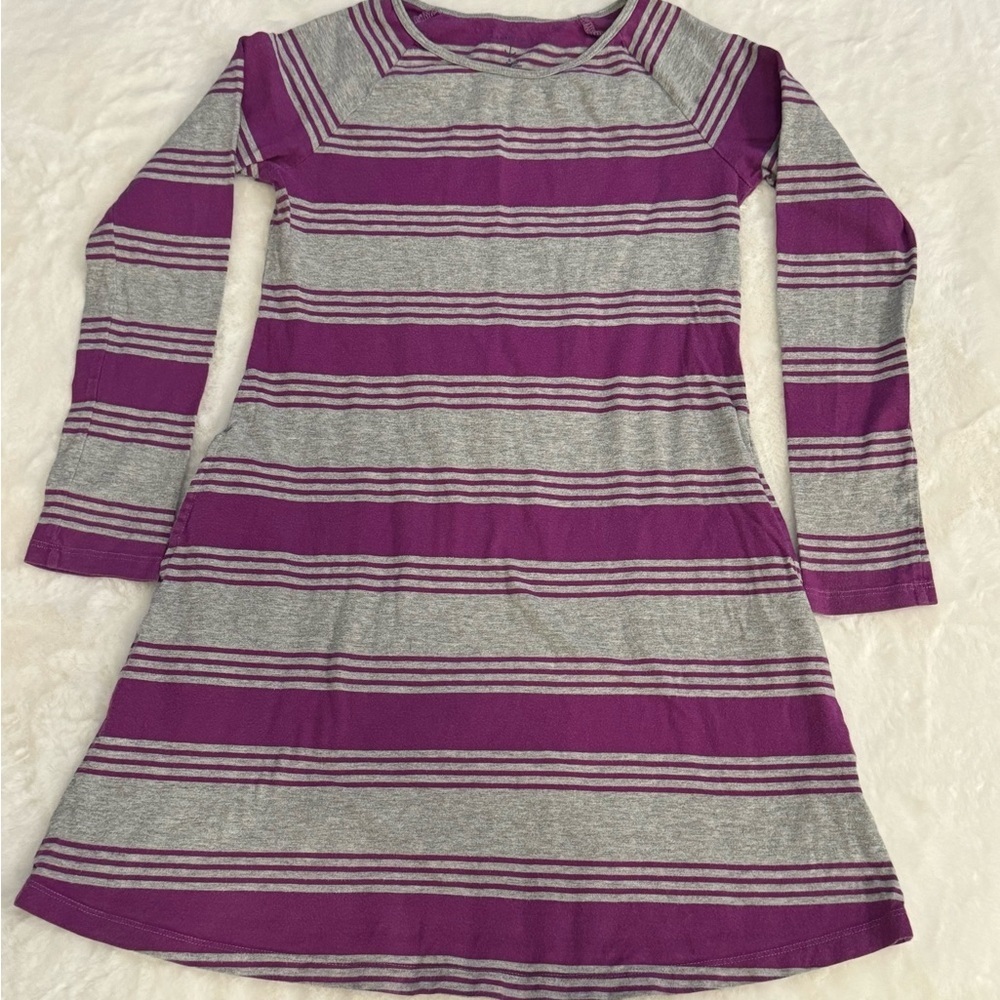 Lands’ End Gray and Fuchsia Striped Dress- size girls S 7-8